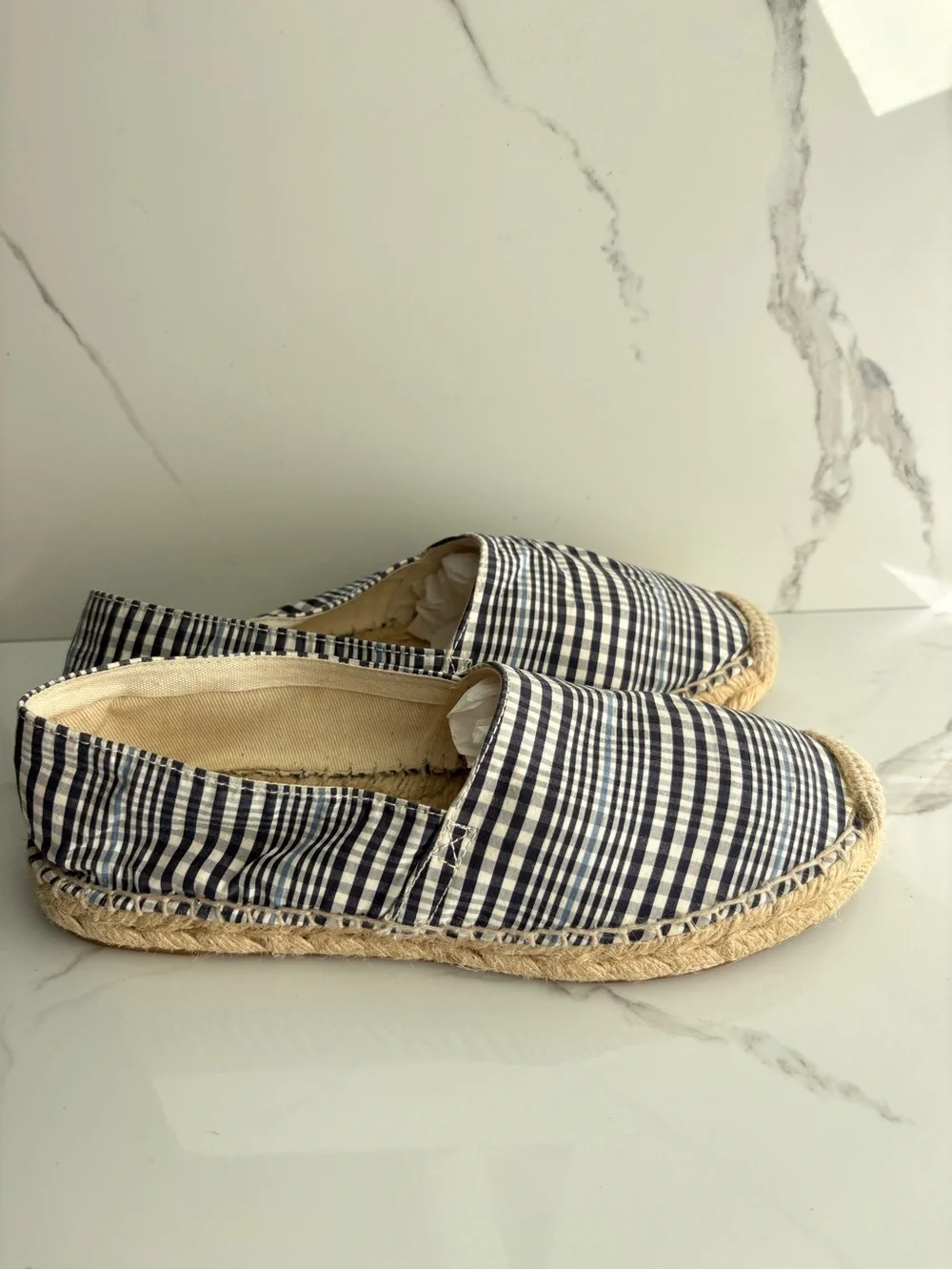 J. Crew sz 7 Classic Striped Plaid Espadrilles Jute made in Spain